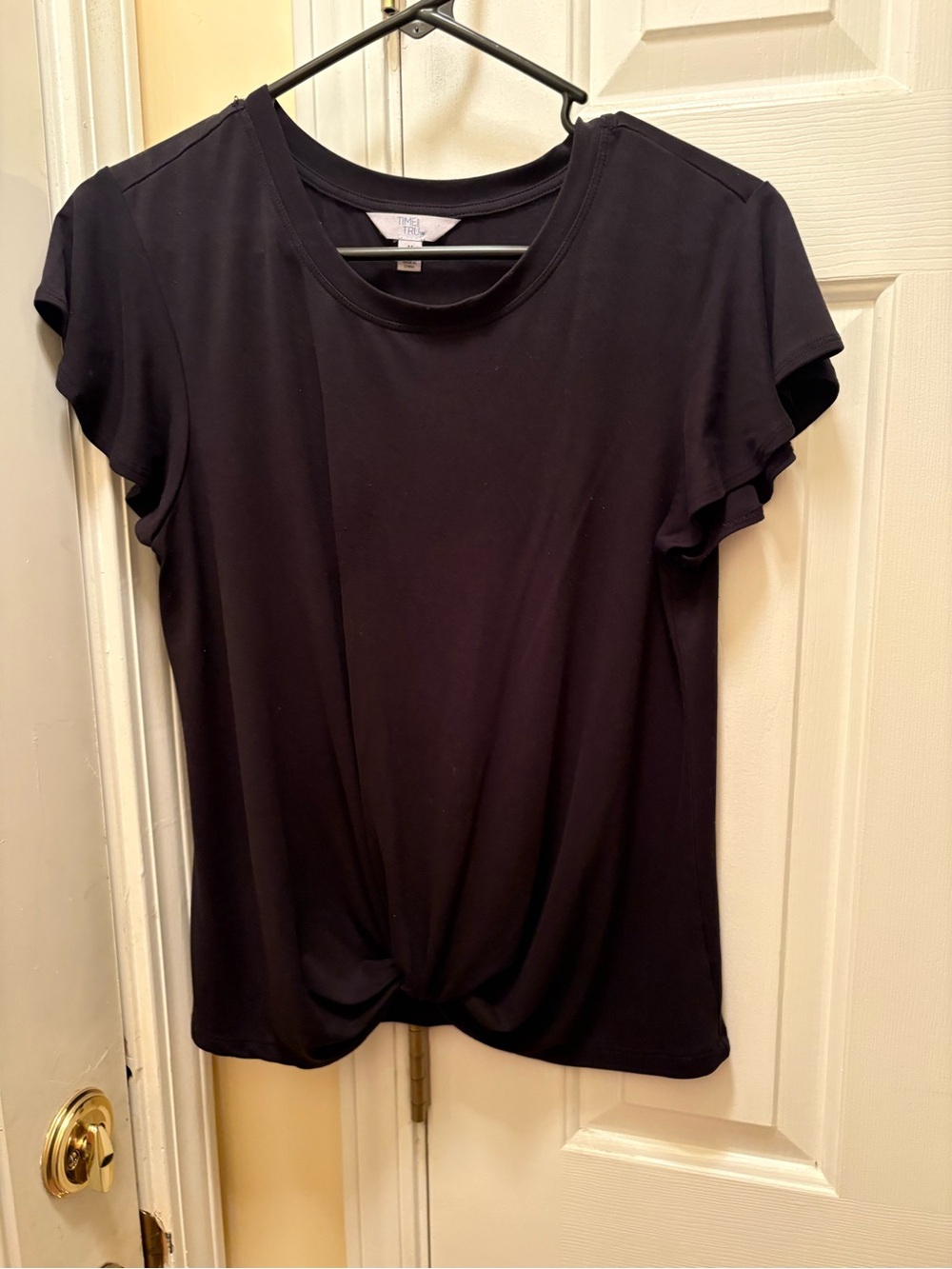 Women's Black Twist-Front Short Sleeve Top